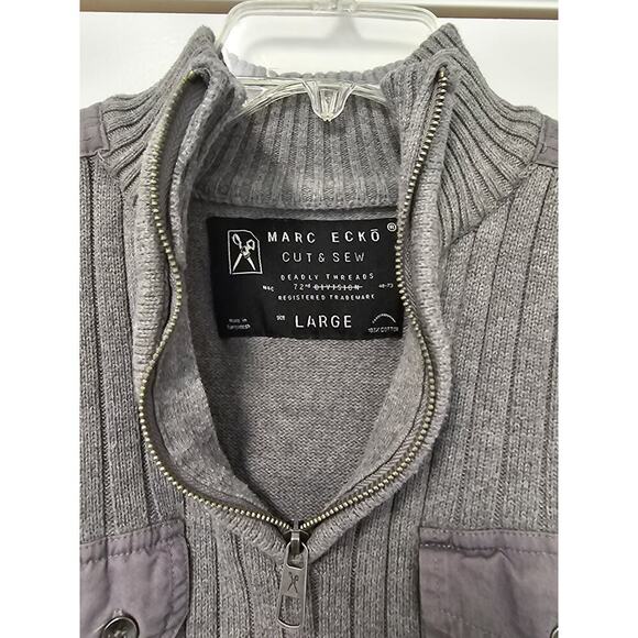 Marc Ecko Cut & Sew Deadly Threads Gray Quarter Zip Pullover Sweater Size Large - Picture 3 of 5